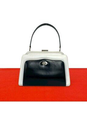 Gucci Vintage Bicolor Logo Leather Handbag Mini Tote White Black